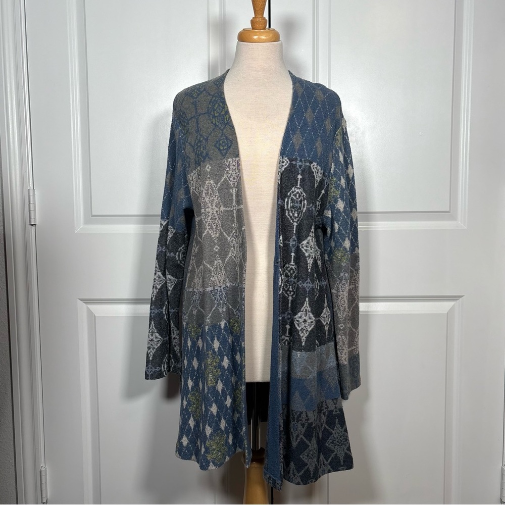 J Jill Womens Blue Patterned Duster Cardigan
